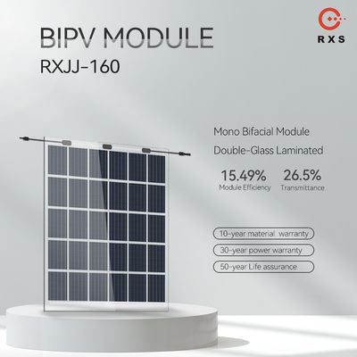Painéis solares BIPV de vidro classe A 160W 200W 250W transparente personalizável